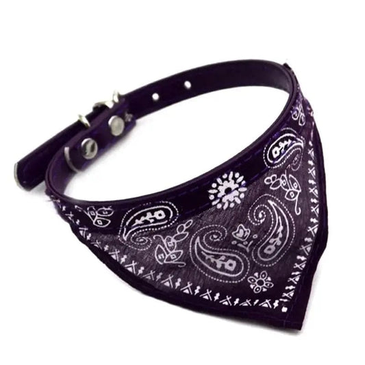 Purple Adjustable cat and dog bandana collar PU pet neck scarf with printed triangle scarf - Trendypet's Zone