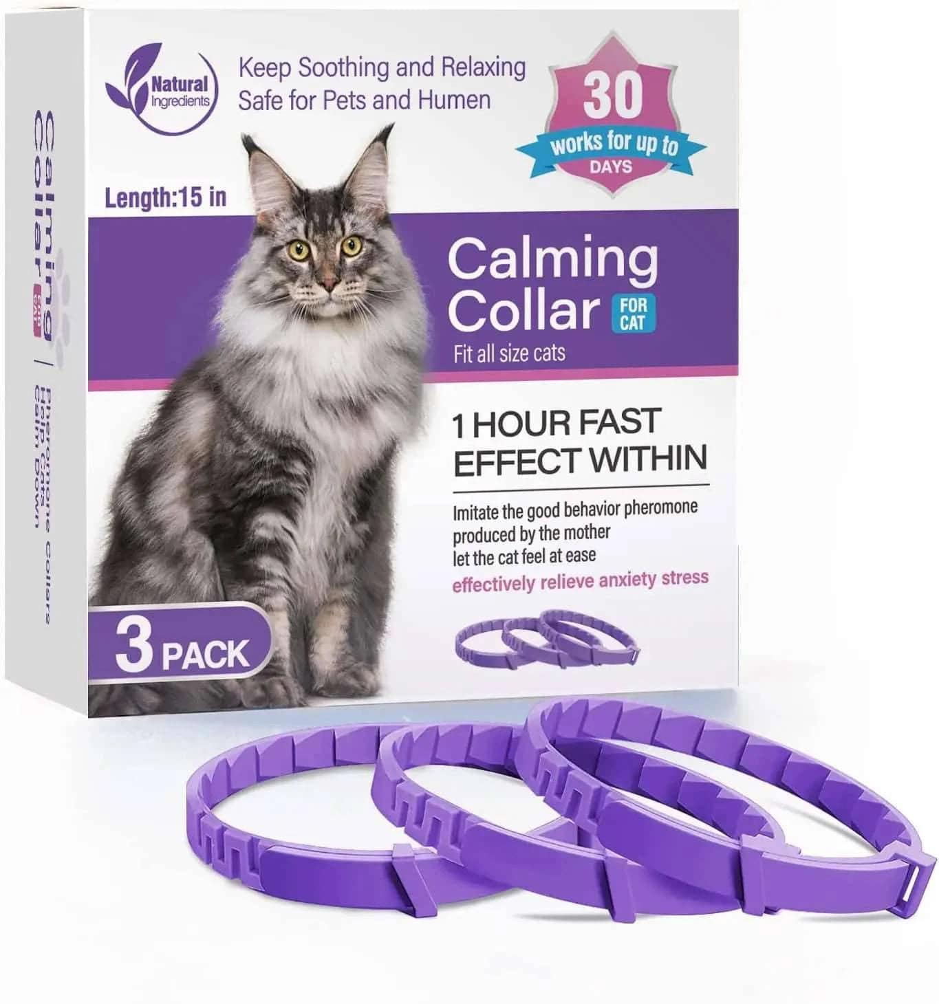 Purple Cat Calming Collar 3Packs/30Days Relieve Anxiety Protection Retractable Collars For Kitten to Large Cats - Trendypet's Zone