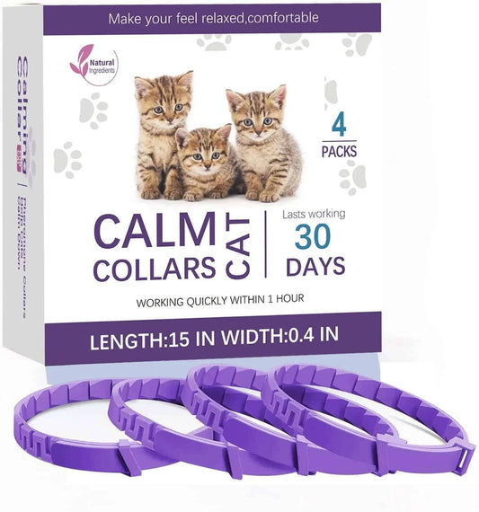 Purple Cat Calming Collar 4Packs/30Days Relieve Anxiety Protection Retractable Collars For Kitten to Large Cats TRENDYPET'S ZONE