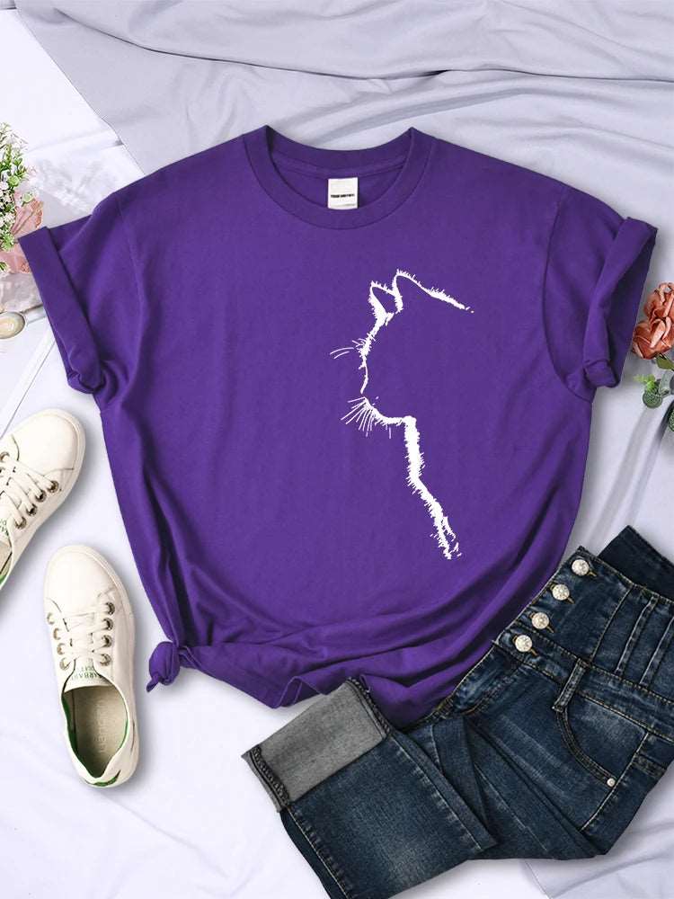 Purple Cat Funny Printed Women T-Shirt Fashion Casual Short Sleeve O-Neck Tee Clothing Summer Tops TRENDYPET'S ZONE