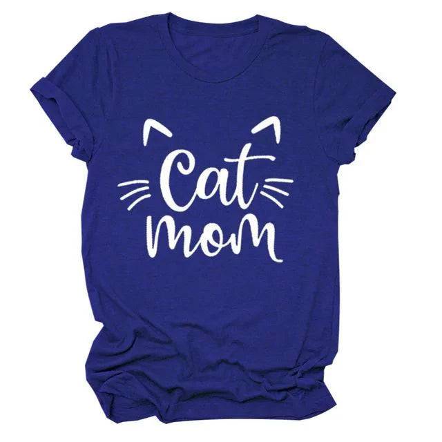 Purple "Cat Mom" Vivid Letter Print Women T-Shirt Short Sleeve O-Neck Loose Ladies Tee Tops Clothes TRENDYPET'S ZONE