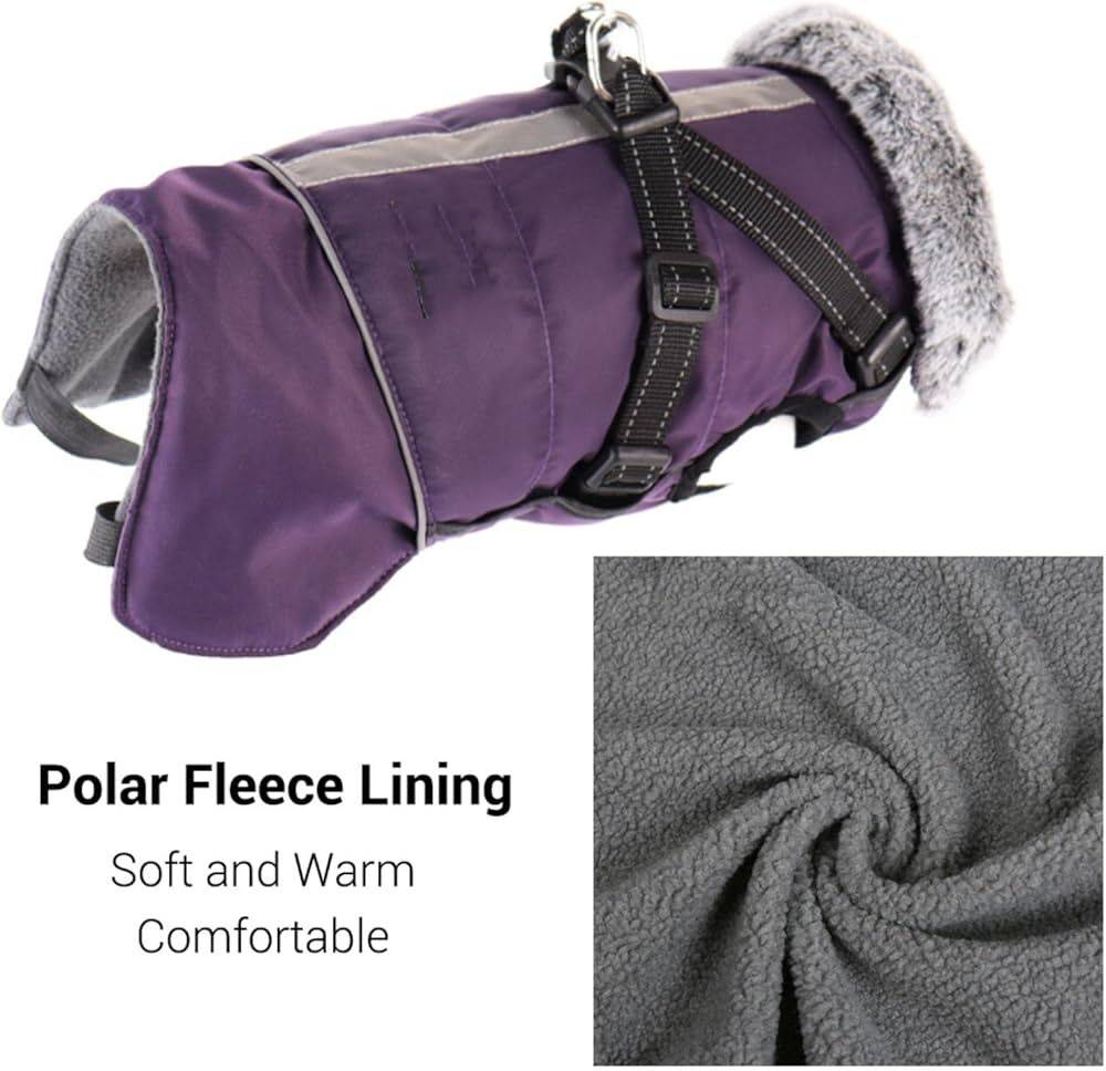 Purple Cozy Dog Jacket with Harness Weatherproof Pet Coat TRENDYPET'S ZONE