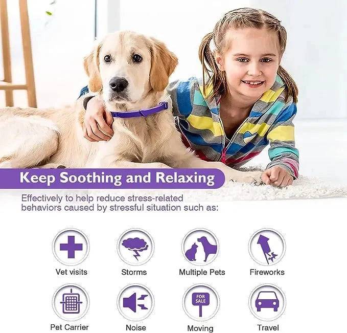 Purple Dog Calming Collar 3Packs/60Days Relieve Anxiety Protection Retractable Collars For Puppy to Large Dogs - Trendypet's Zone