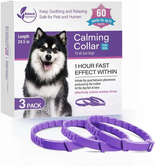 Purple Dog Calming Collar 3Packs/60Days Relieve Anxiety Protection Retractable Collars For Puppy to Large Dogs TRENDYPET'S ZONE