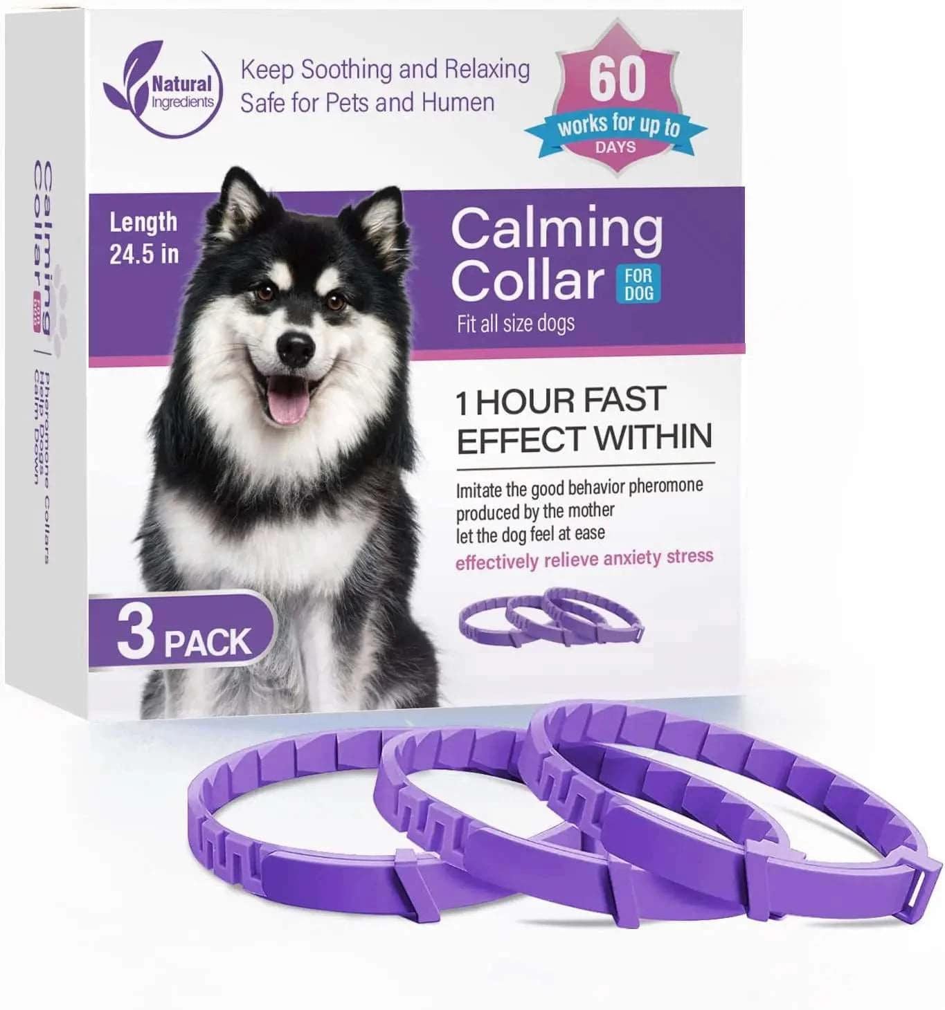 Purple Dog Calming Collar 3Packs/60Days Relieve Anxiety Protection Retractable Collars For Puppy to Large Dogs - Trendypet's Zone