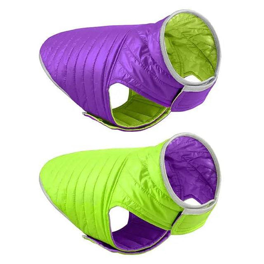 Purple Green Reversible Jacket Dual Colors Reflective Winter Dog Clothes Coat Vest - Trendypet's Zone