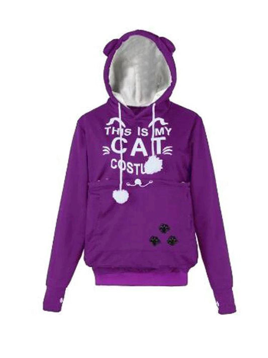 Purple High Quality Sweatshirt Cat Dog Lovers Hoodies Kangaroo Pet Paw Ears Cuddle Pouch Pullovers - Trendypet's Zone