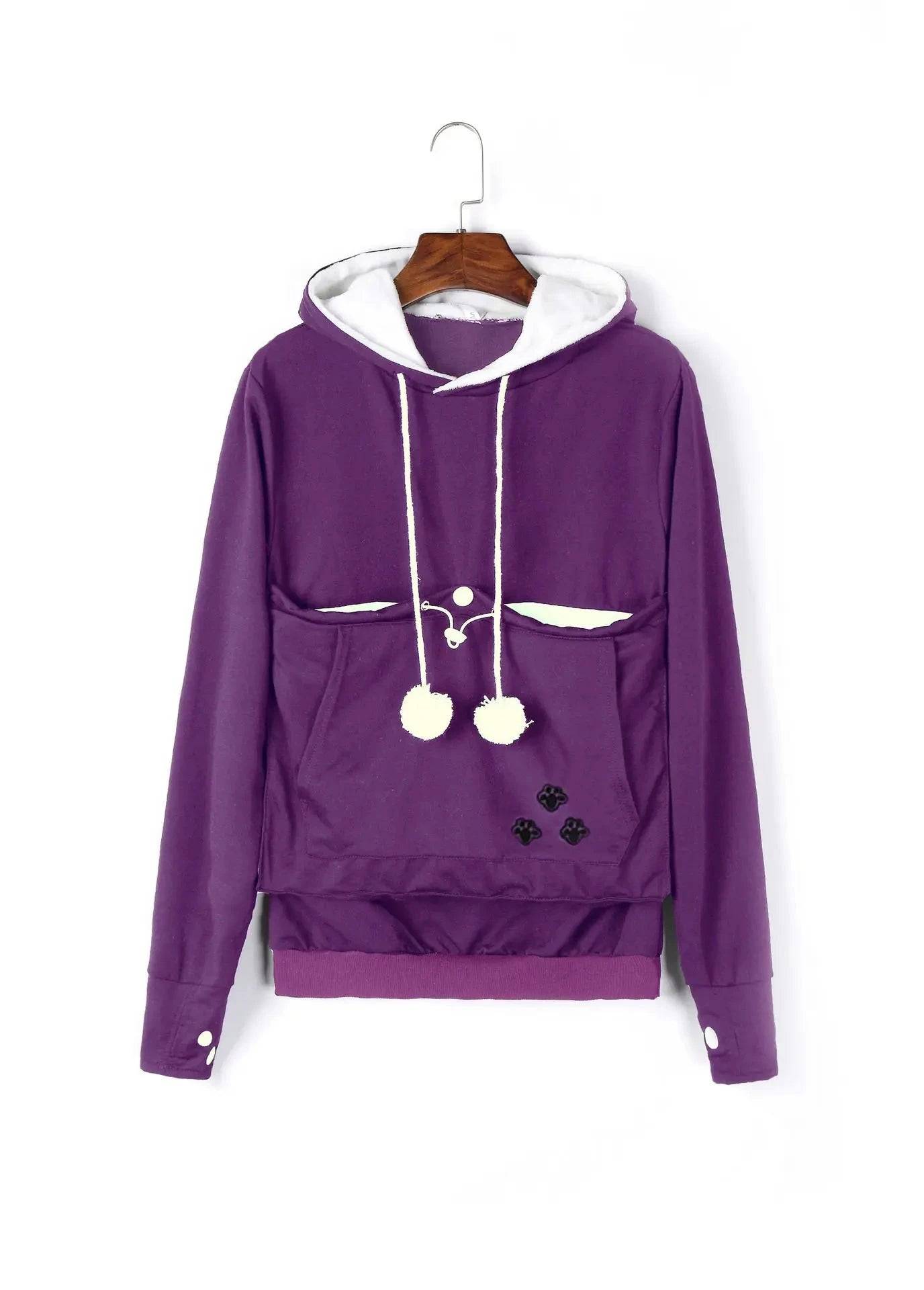 Purple Paw Print High Quality Sweatshirt Cat Dog Lovers Hoodies Kangaroo Pet Paw Ears Cuddle Pouch Pullovers TRENDYPET'S ZONE