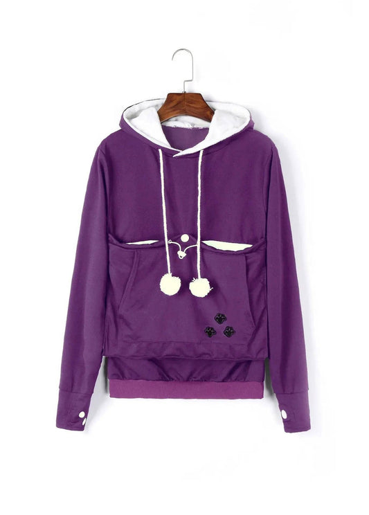 Purple Paw Print High Quality Sweatshirt Cat Dog Lovers Hoodies Kangaroo Pet Paw Ears Cuddle Pouch Pullovers - Trendypet's Zone