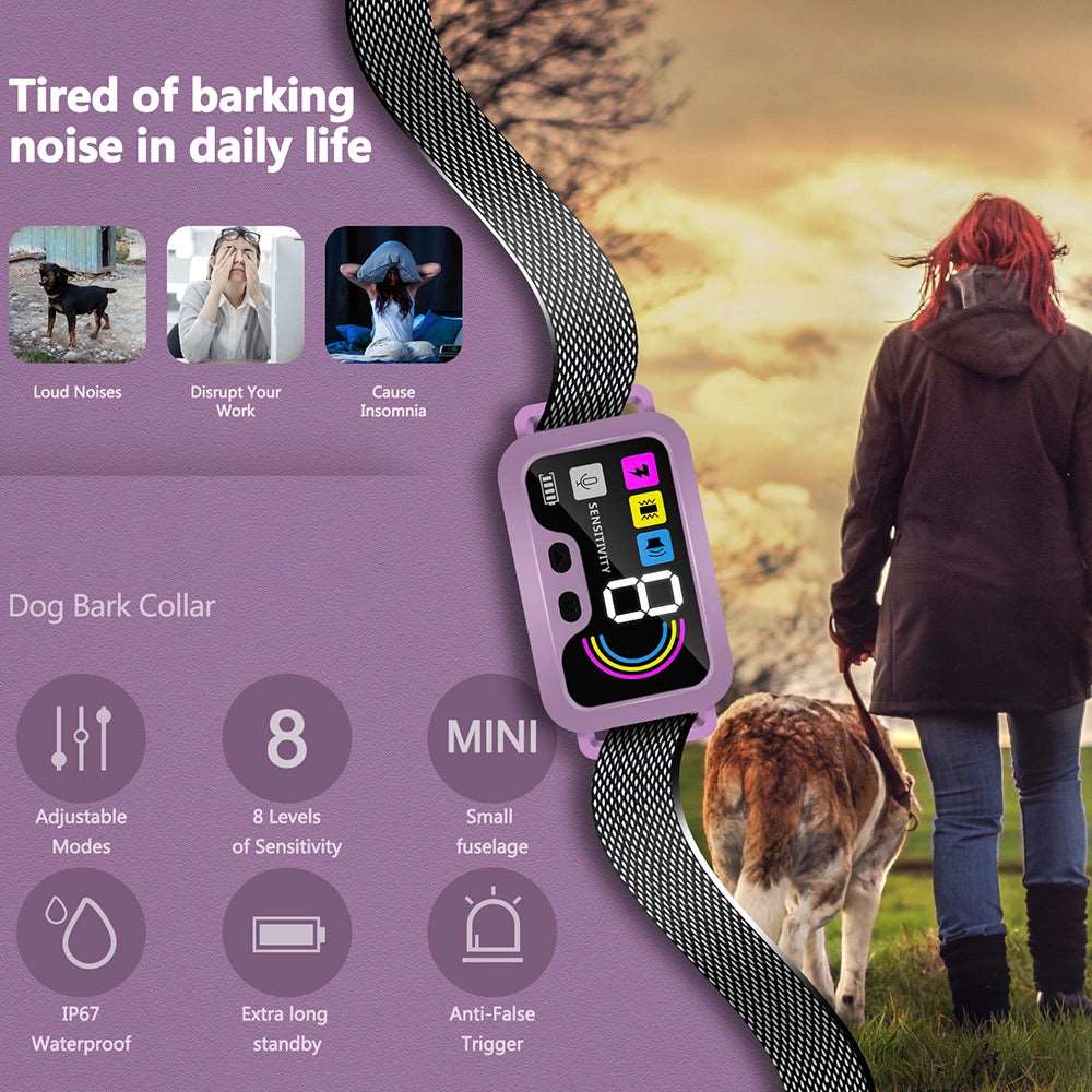 Purple Smart Anti Barking Collar for Small Medium Large Breed Dogs Rechargeable Puppy Bark Collar with 4 Training Modes & 8 Adjustable Sensitivity TRENDYPET'S ZONE