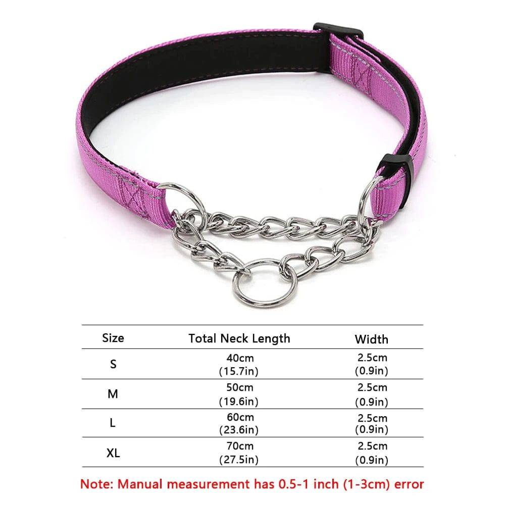 Purple Stainless Steel Chain Reflective Nylon Fabric Pet Collars for Small Medium Large Dogs TRENDYPET'S ZONE