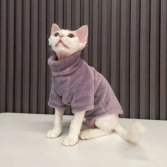 Purple Turtleneck Cat Sweater Coat Winter Warm Hairless Cat Clothes Soft Fluff Pullover Shirt Pet Clothing TRENDYPET'S ZONE