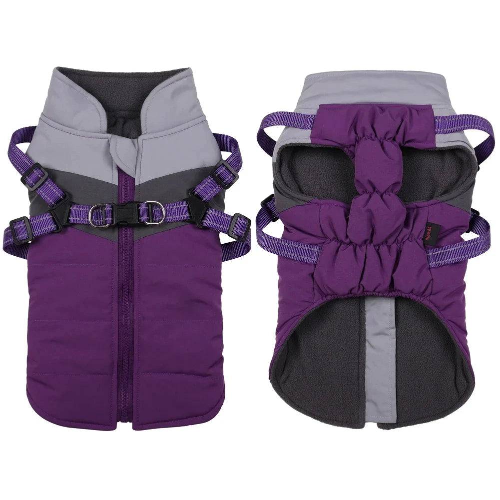 Purple Warm Dog Coat Autumn Winter Jacket with Harness Cold Weather Waterproof Clothes Outfit - Trendypet's Zone