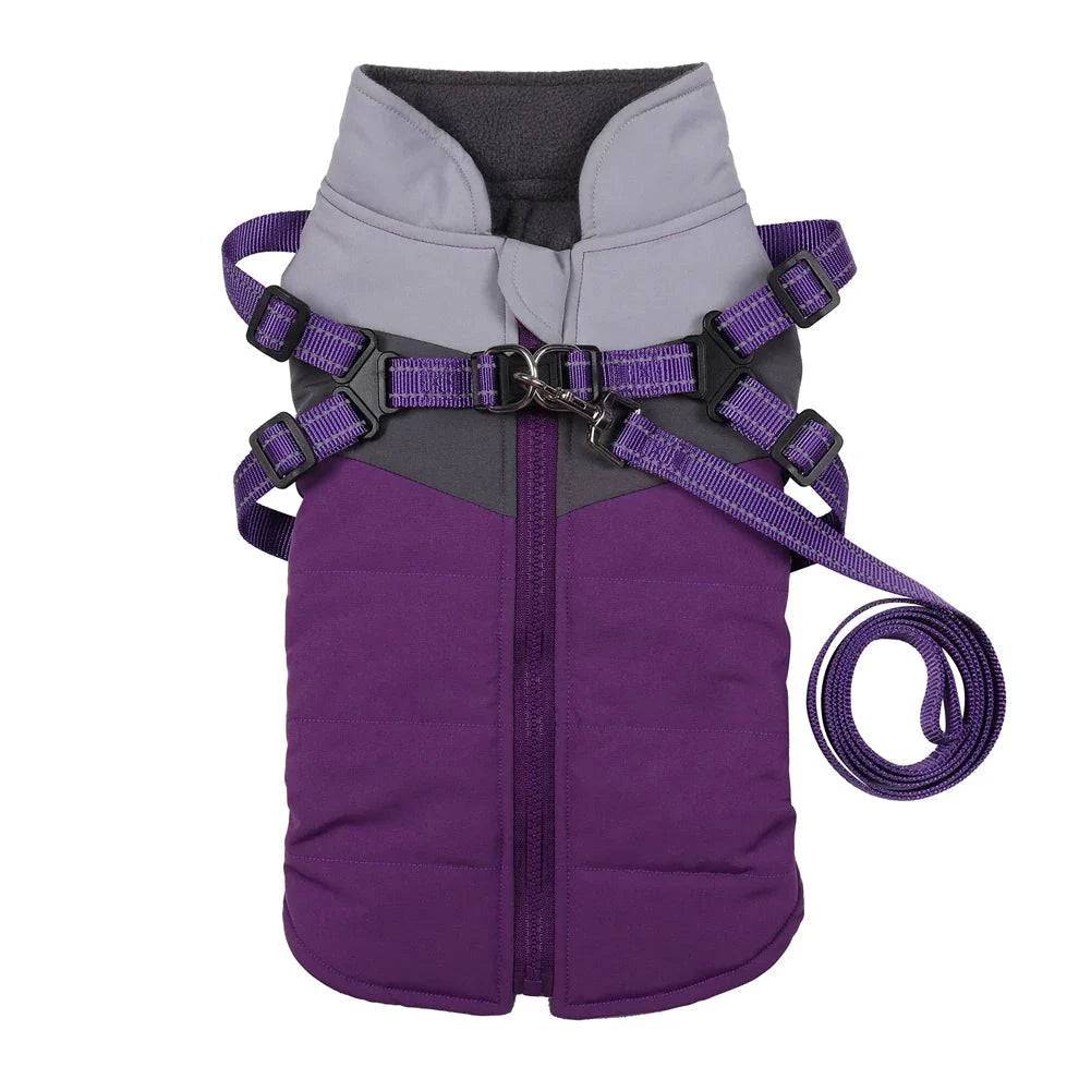 Purple Warm Dog Coat Autumn Winter Jacket with Harness Cold Weather Waterproof Clothes Outfit - Trendypet's Zone