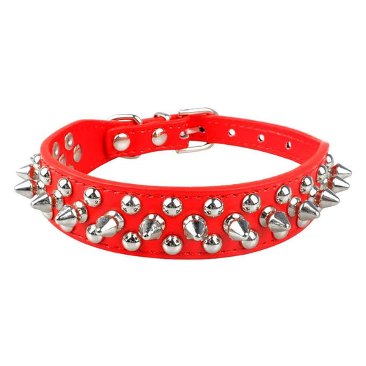 Red Adjustable Leather Dog Collar Neck Strap PU Leather Punk Rivet Spiked Pet Puppy Collars TRENDYPET'S ZONE