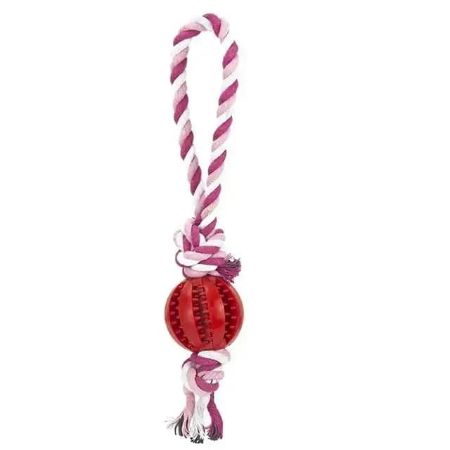 Red Ball Fuchsia Hemp Rope Toys Treat Interactive Rubber Leaking Balls for Small Dogs Chewing Bite Resistant Pet Tooth Cleaning - Trendypet's Zone