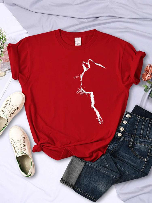 Red Cat Funny Printed Women T-Shirt Fashion Casual Short Sleeve O-Neck Tee Clothing Summer Tops TRENDYPET'S ZONE