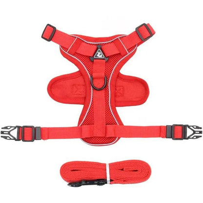 Red Dog Harness Leash Set Reflective Breathable Vest Adjustable Chest Strap TRENDYPET'S ZONE