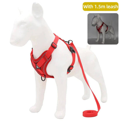 Red Dog Harness Leash Set Reflective Breathable Vest Adjustable Chest Strap TRENDYPET'S ZONE