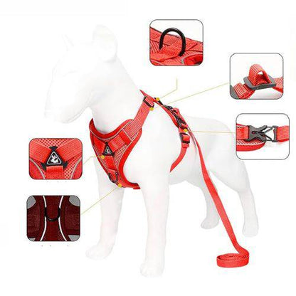 Red Dog Harness Leash Set Reflective Breathable Vest Adjustable Chest Strap TRENDYPET'S ZONE