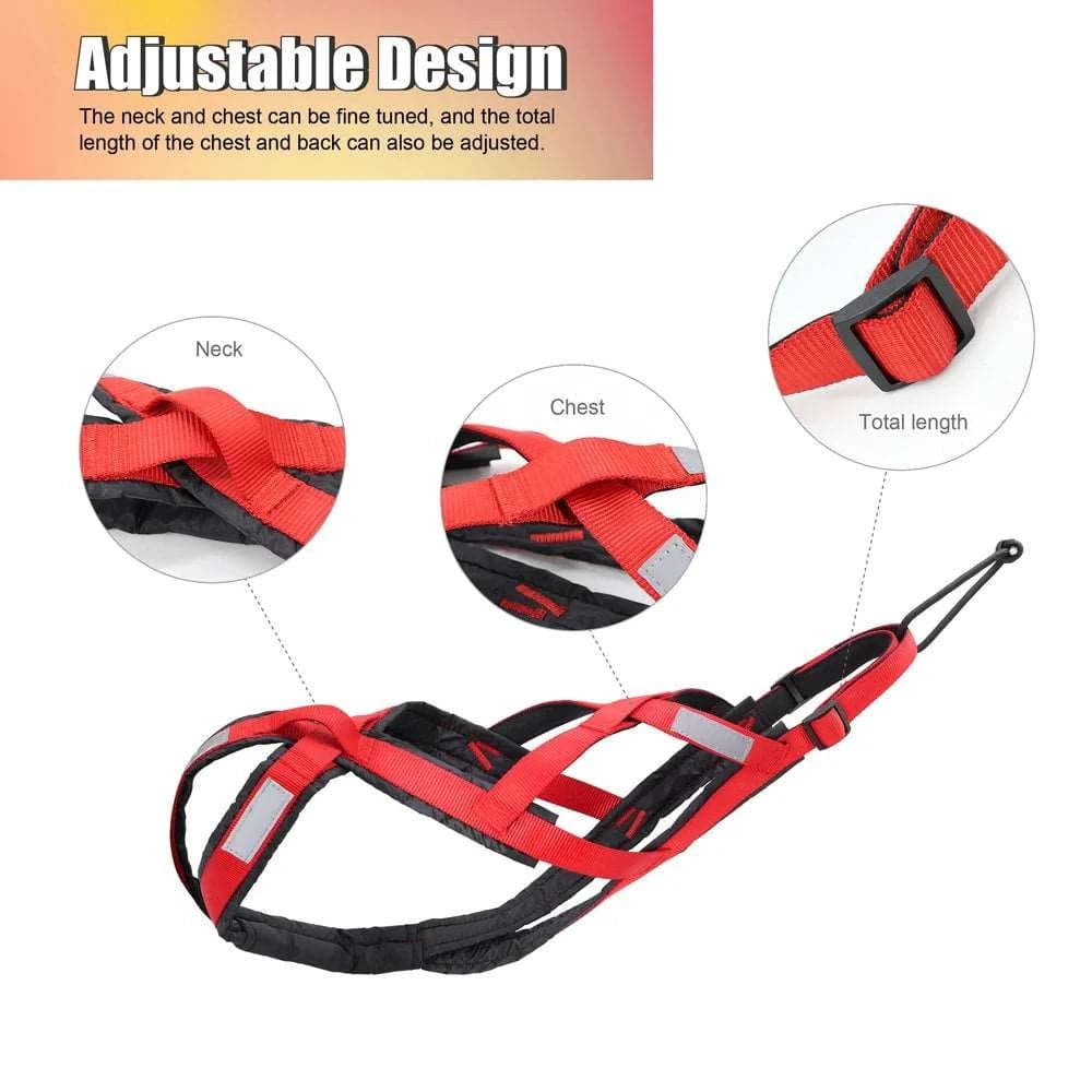 Red Dog Sledding Harness Reflective Pet Skijoring Harness Waterproof Big Large Dogs Weight Pulling Vest For Pet Training TRENDYPET'S ZONE