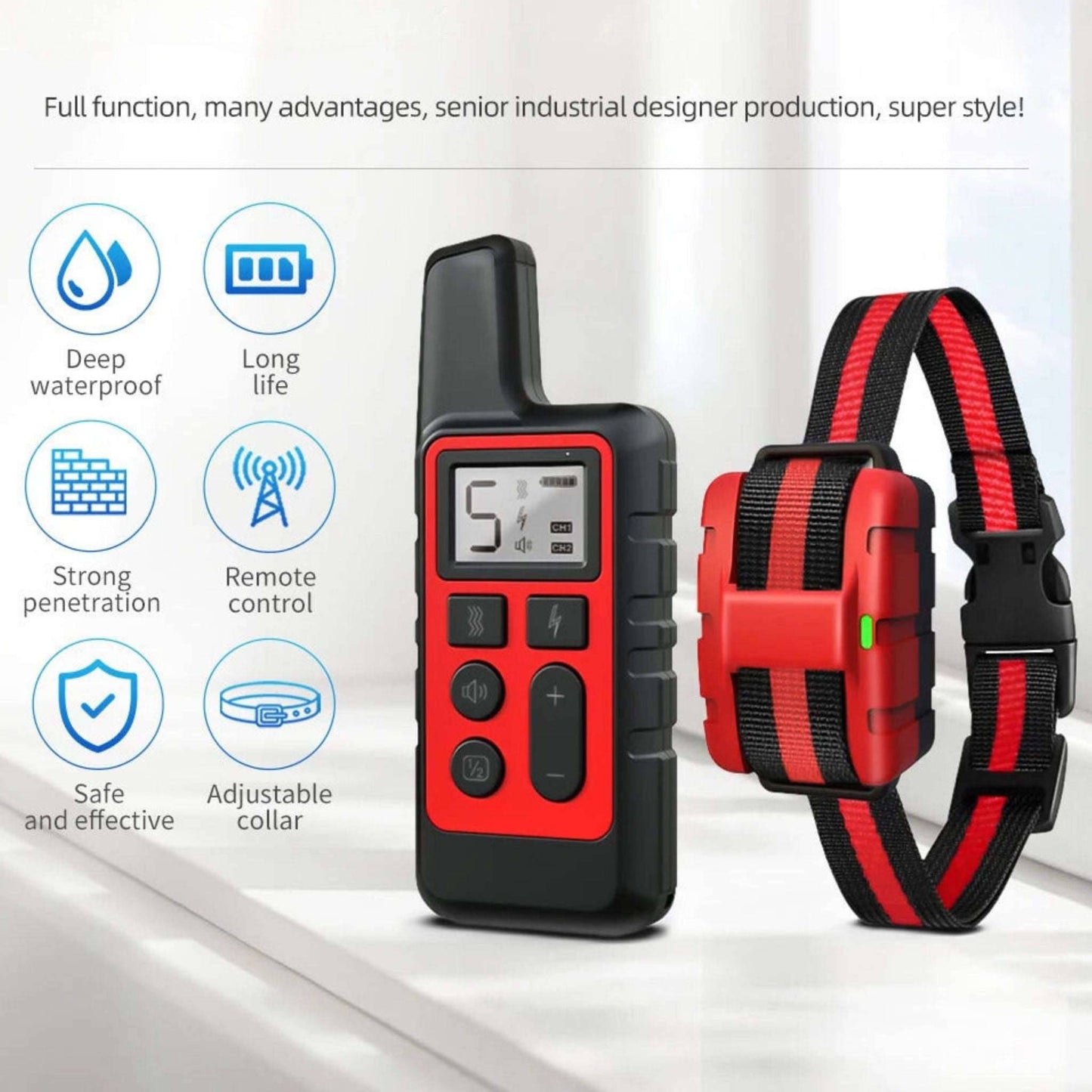 Red Dog Training Collar 500m Control Trainer Device Vibration / Electrostatic pulse / Warning Stop Bark Deterrents - Trendypet's Zone