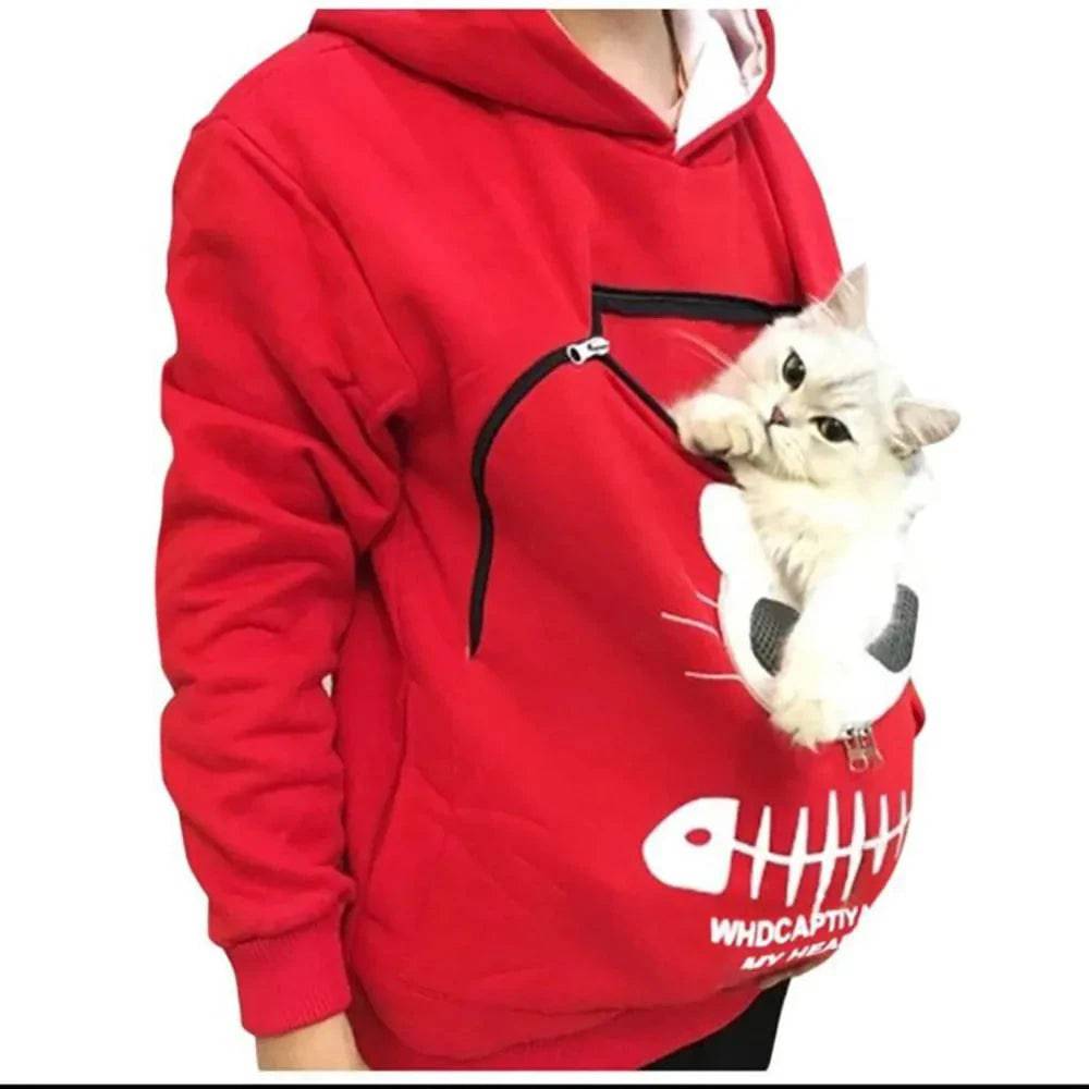 Red Fish Print High Quality Sweatshirt Cat Dog Lovers Hoodies Kangaroo Pet Paw Ears Cuddle Pouch Pullovers TRENDYPET'S ZONE