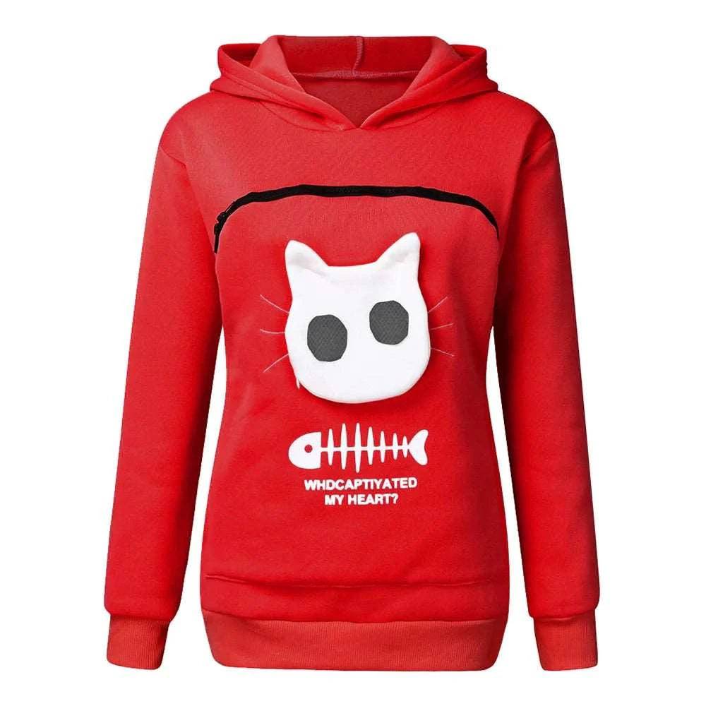 Red Fish Print High Quality Sweatshirt Cat Dog Lovers Hoodies Kangaroo Pet Paw Ears Cuddle Pouch Pullovers TRENDYPET'S ZONE