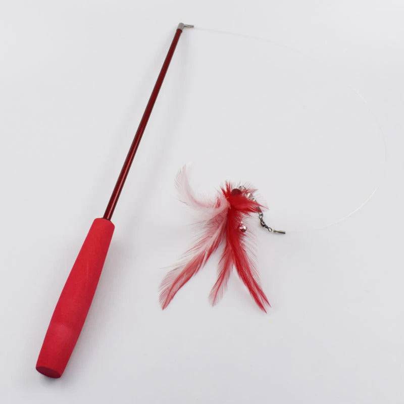 Red Interactive Cat Toy Kitten Teaser Stick Wand Pet Three-section Retractable Feather Stick Bell Catcher TRENDYPET'S ZONE