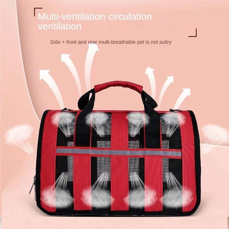 Red Pet Carrying Bag Large Capacity Portable Breathable Shoulder Bag For Outdoor Use Suitable For All Seasons TRENDYPET'S ZONE