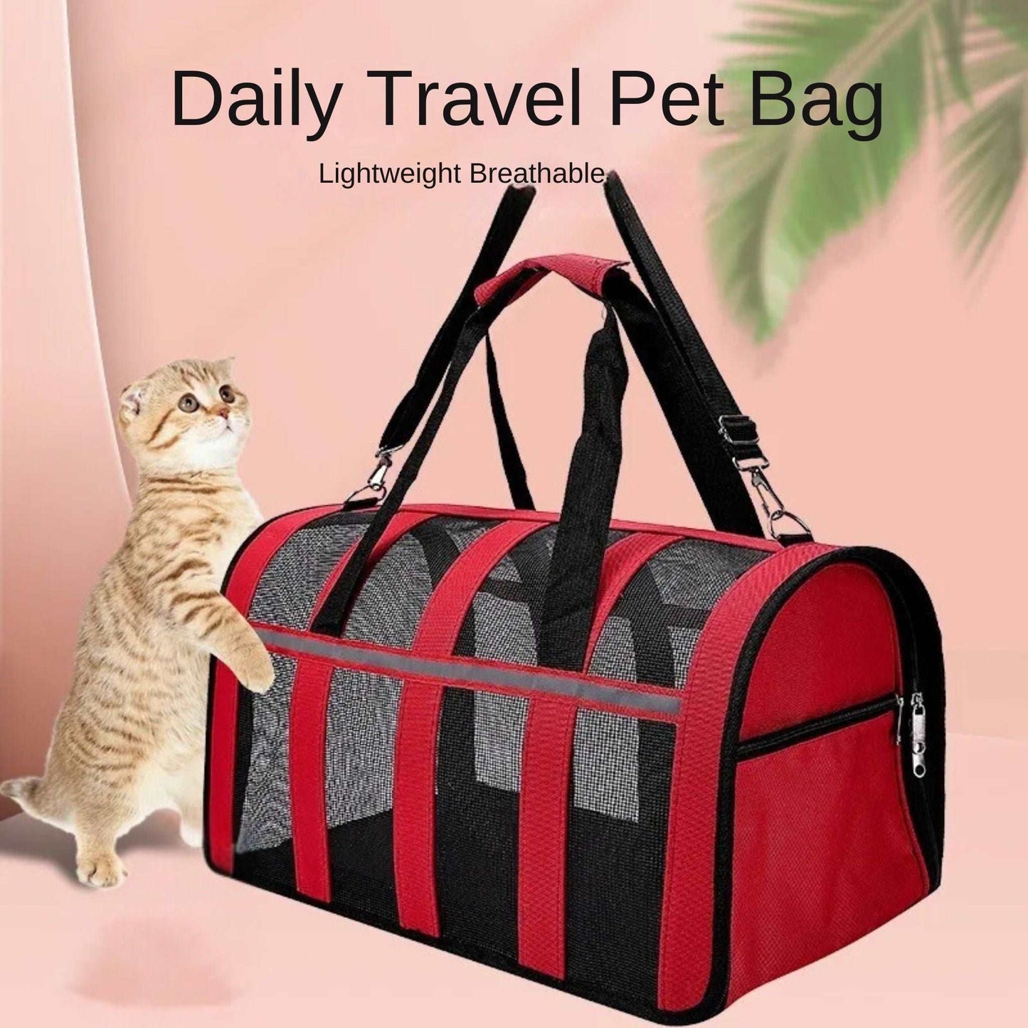 Red Pet Carrying Bag Large Capacity Portable Breathable Shoulder Bag For Outdoor Use Suitable For All Seasons TRENDYPET'S ZONE