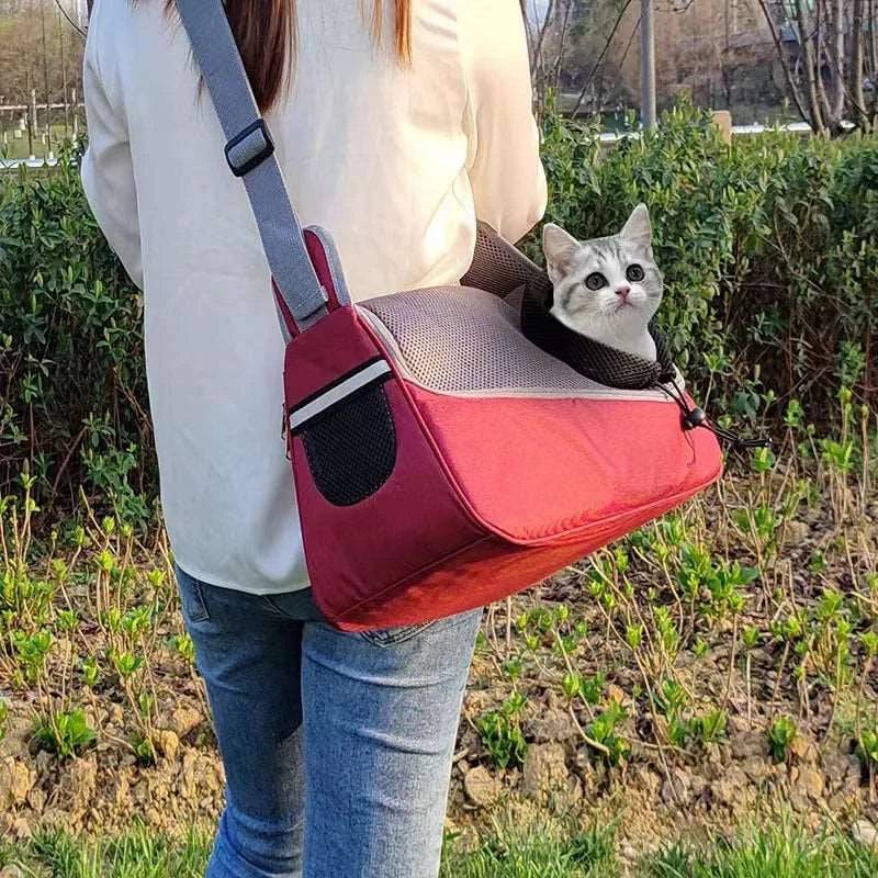 Red Portable Bag Pet Crossbody Bag Dog Cat One Shoulder Carrier Breathable Mesh Puppy Kitten Handbag - Trendypet's Zone