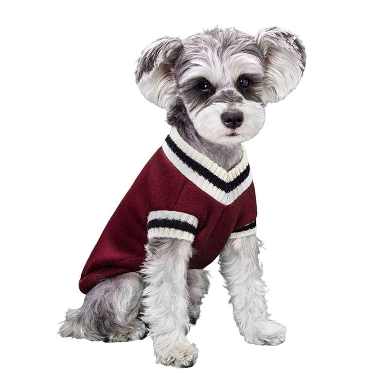 Red Preppy Style V-Neck Dog Sweater Warm Winter Pet Cloth TRENDYPET'S ZONE