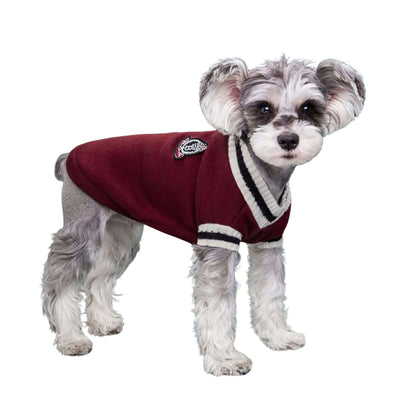 Red Preppy Style V-Neck Dog Sweater Warm Winter Pet Cloth TRENDYPET'S ZONE