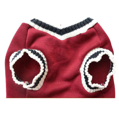 Red Preppy Style V-Neck Dog Sweater Warm Winter Pet Cloth TRENDYPET'S ZONE