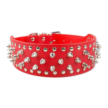 Red Spiked Studded Leather Dog Collar Adjustable Anti-Bite Puppy Neck Strap Collars For Small Medium Dogs TRENDYPET'S ZONE