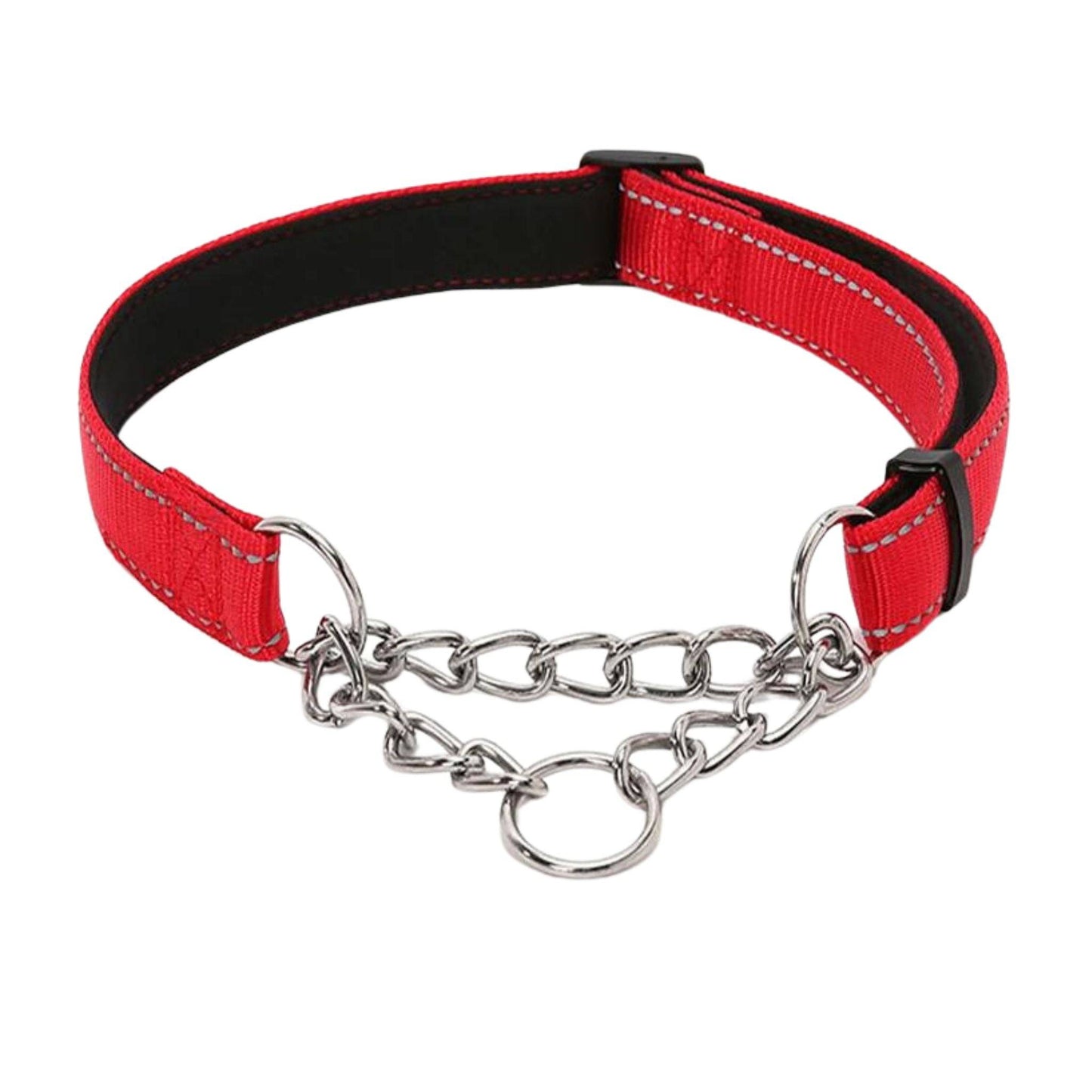 Red Stainless Steel Chain Reflective Nylon Fabric Pet Collars for Small Medium Large Dogs TRENDYPET'S ZONE