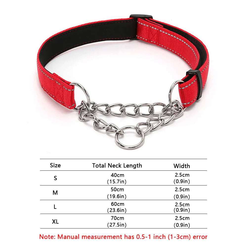 Red Stainless Steel Chain Reflective Nylon Fabric Pet Collars for Small Medium Large Dogs TRENDYPET'S ZONE