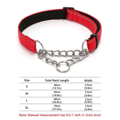 Red Stainless Steel Chain Reflective Nylon Fabric Pet Collars for Small Medium Large Dogs TRENDYPET'S ZONE