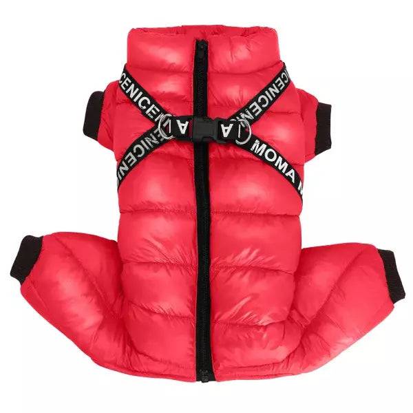 Red Super Warm Waterproof Dog Coat with Harness TRENDYPET'S ZONE