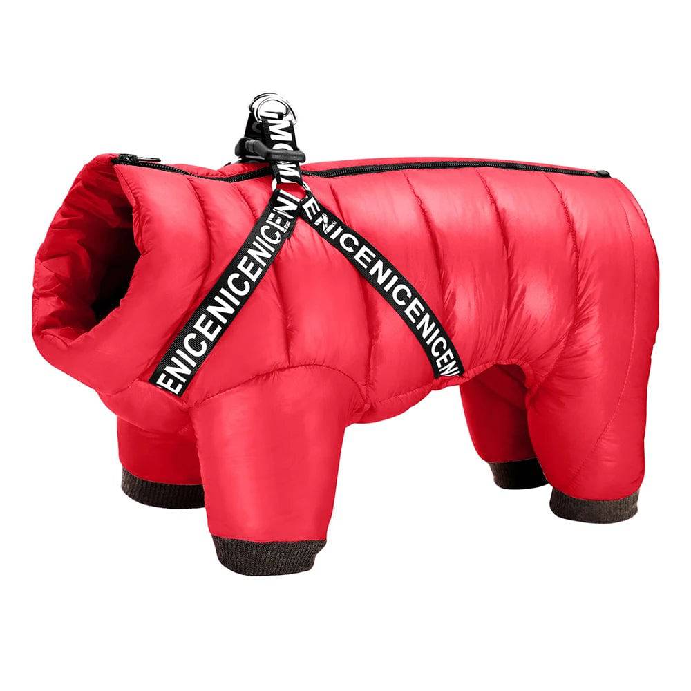 Red Super Warm Waterproof Dog Coat with Harness TRENDYPET'S ZONE