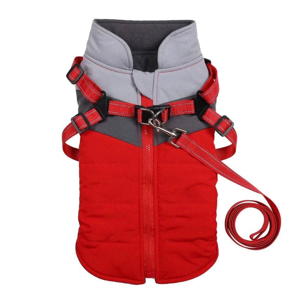 Red Warm Dog Coat Autumn Winter Jacket with Harness Cold Weather Waterproof Clothes Outfit TRENDYPET'S ZONE