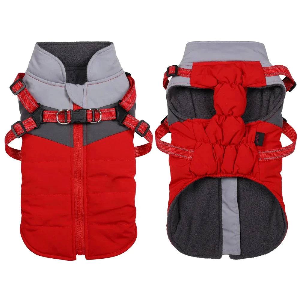 Red Warm Dog Coat Autumn Winter Jacket with Harness Cold Weather Waterproof Clothes Outfit TRENDYPET'S ZONE