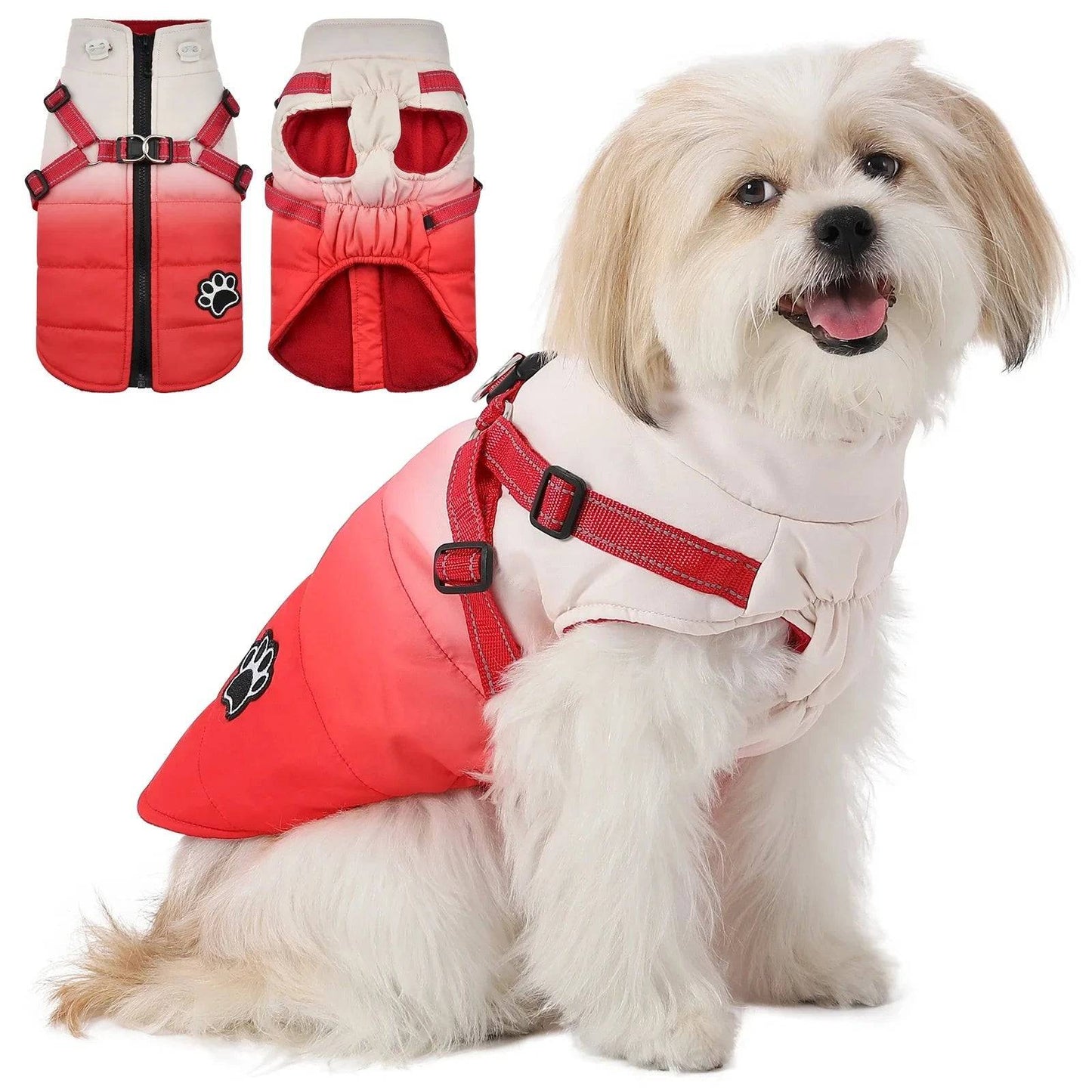 Red Waterproof Dog Jacket With Harness Winter Warm Pet Clothes For Small Big Dogs Coat Outfits TRENDYPET'S ZONE