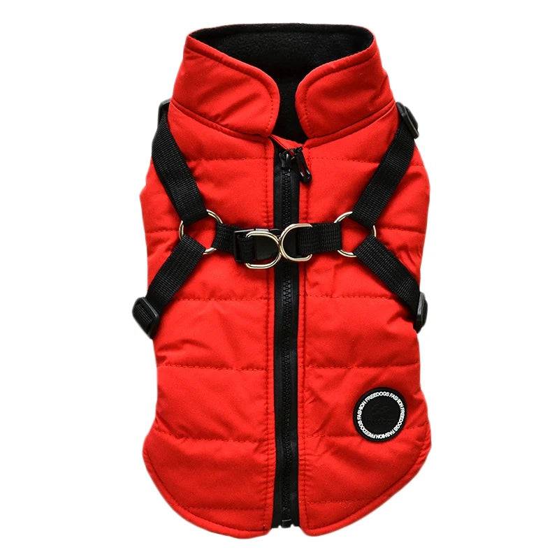 Red Waterproof Dog Vest Jacket with Harness Winter Coats TRENDYPET'S ZONE