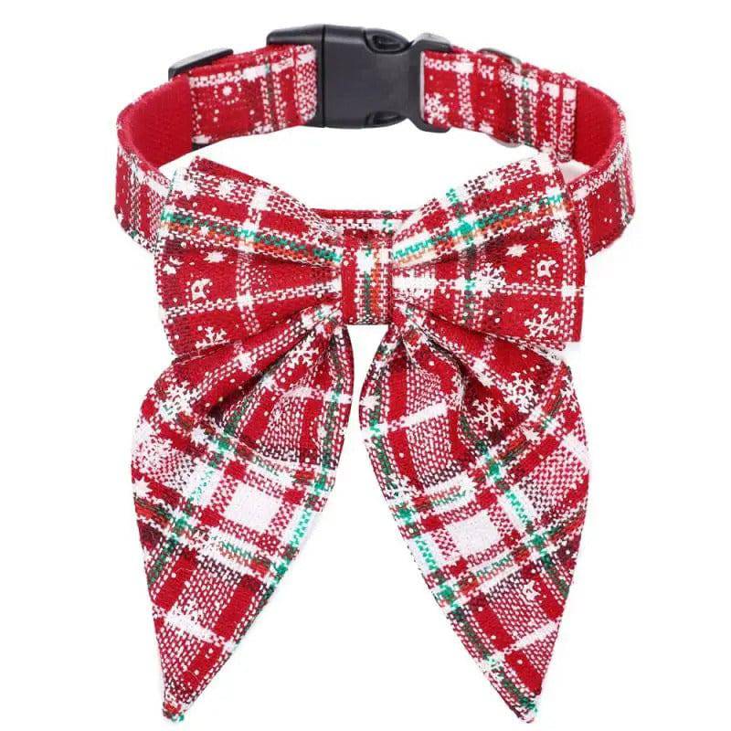 Red White Christmas Snowflake Pet Collar Holiday Bow Design TRENDYPET'S ZONE