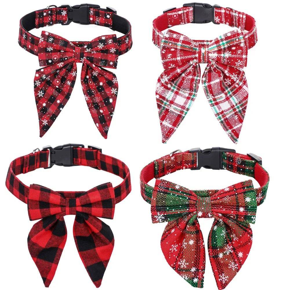 Red White Christmas Snowflake Pet Collar Holiday Bow Design TRENDYPET'S ZONE