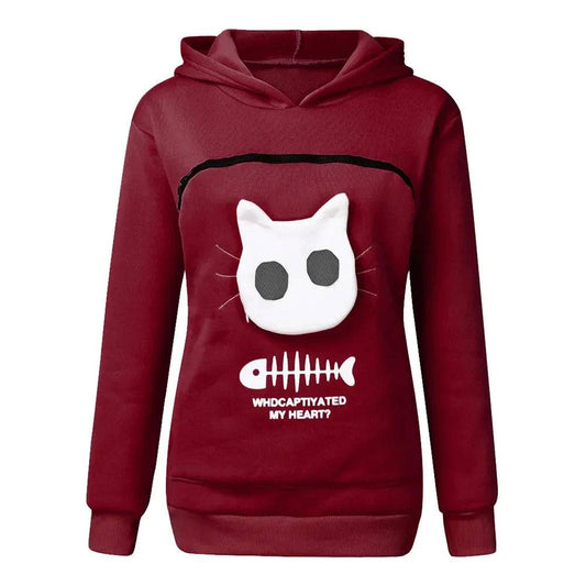 Red Wine Fish Print High Quality Sweatshirt Cat Dog Lovers Hoodies Kangaroo Pet Paw Ears Cuddle Pouch Pullovers - Trendypet's Zone