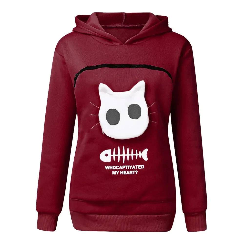 Red Wine Fish Print High Quality Sweatshirt Cat Dog Lovers Hoodies Kangaroo Pet Paw Ears Cuddle Pouch Pullovers TRENDYPET'S ZONE