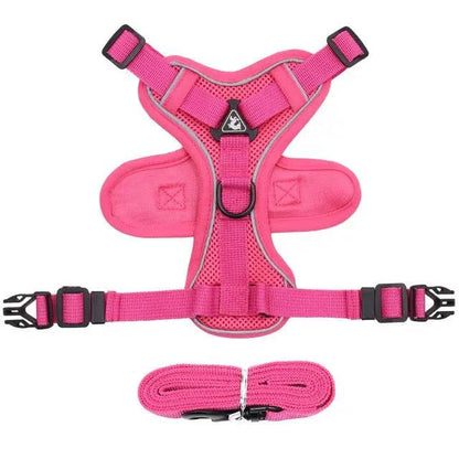 Rose Red Dog Harness Leash Set Reflective Breathable Vest Adjustable Chest Strap TRENDYPET'S ZONE